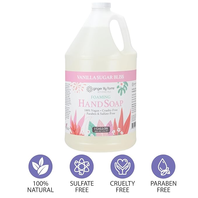 Ginger Lily Farms Botanicals All-Purpose Foaming Hand Soap Refill, 100% Vegan & Cruelty-Free, Vanilla Sugar Bliss Scent, 1 Gallon (128 fl oz)