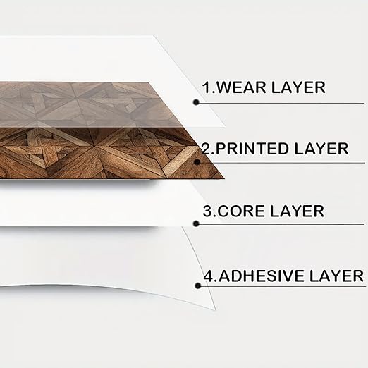 Nuxovilar Peel and Stick Vinyl Floor Tiles, 12"x12" Wood-Pattern Self-Adhesive Flooring (10 Pcs)