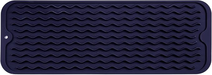 Silicone Dish Drying Mat for Multiple Usage,Easy clean,Eco-friendly,Heat-resistant Silicone Mat for Kitchen Counter,Sink,Bar,Bottle,or Cup Navy Blue M 17 inches x 6 inches