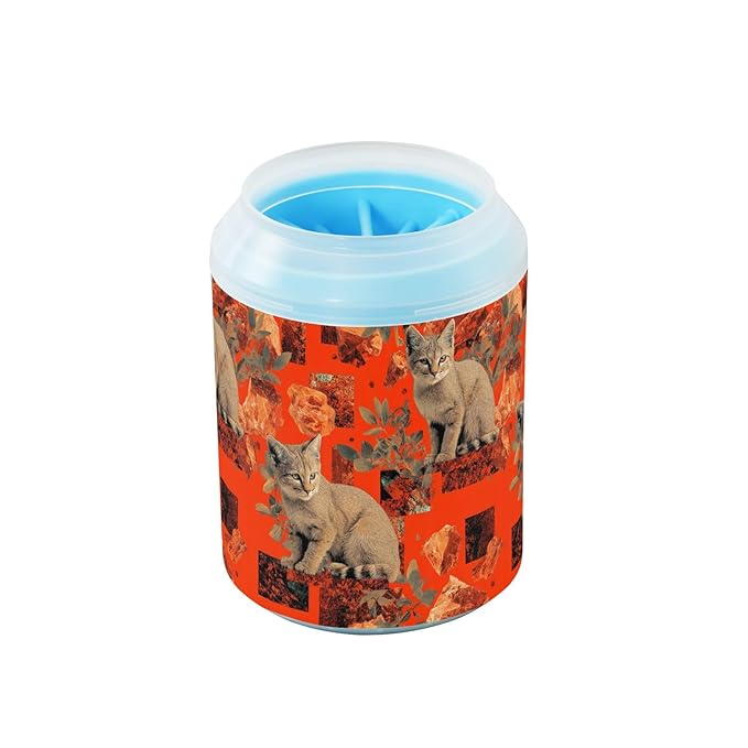 Dog Paw Cleaner Cups for Dogs Pet Foot Washer Paw Scrubber for Medium Small Large Dogs Cats Cleaning Cup Orange Cats Crystals Leaves