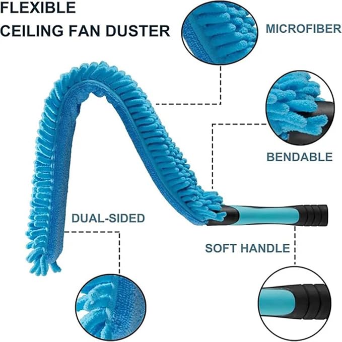 12FT Light Bulb Changer for High Ceilings with 3-12FT Extension Pole, Fan Duster for Ceiling Fan Blades, Microfiber Feather Duster, Rotatable Window Squeegee and Cobweb Duster, High Reach Duster Kit