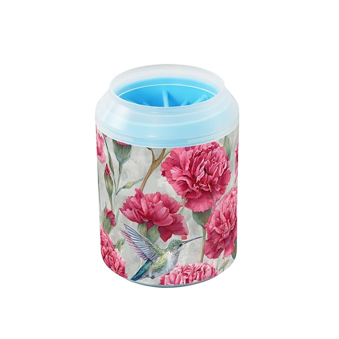 Dog Paw Cleaner Cups for Dogs Pet Foot Washer Paw Scrubber for Small Medium Large Dogs Cats Cleaning Cup Vintage Carnation Hummingbird