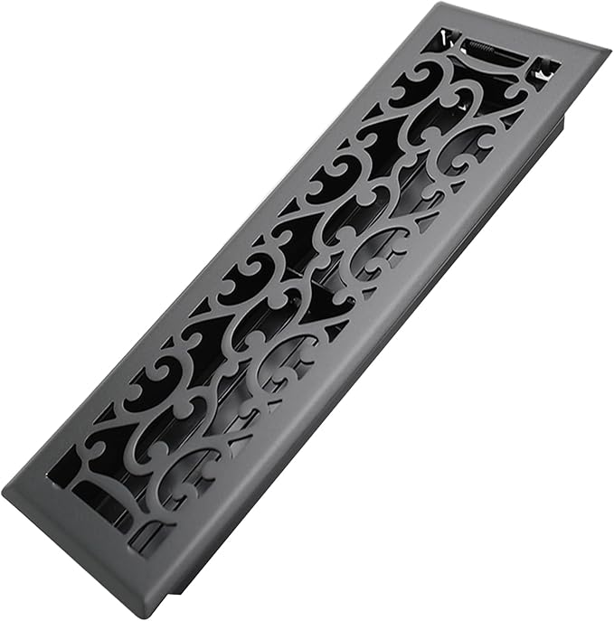 4x14 Inches Heavy Duty Walkable Floor Register - Easy Adjust Air Supply Lever Decorative Floor Vent Covers, Savannah Design Vent Covers for Home - Matte Black