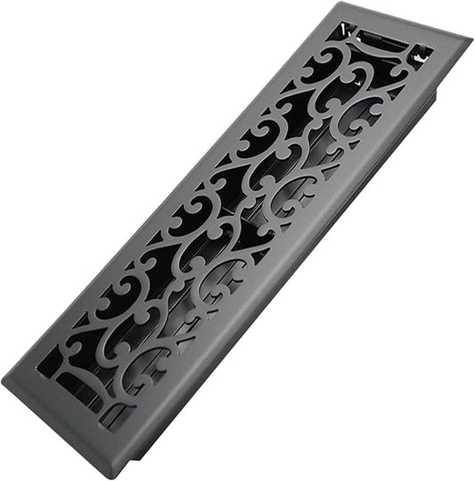 4x14 Inches Heavy Duty Walkable Floor Register - Easy Adjust Air Supply Lever Decorative Floor Vent Covers, Savannah Design Vent Covers for Home - Matte Black