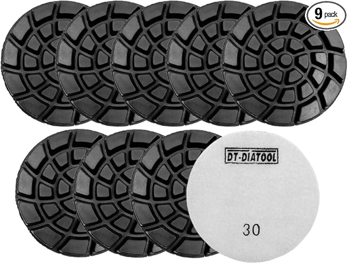 DT-DIATOOL 4 Inch Diamond Polishing Pads for Concrete Diamond Floor Polishing Pads Resin Bond Terrazzo Floor Grit 30 Pack of 9