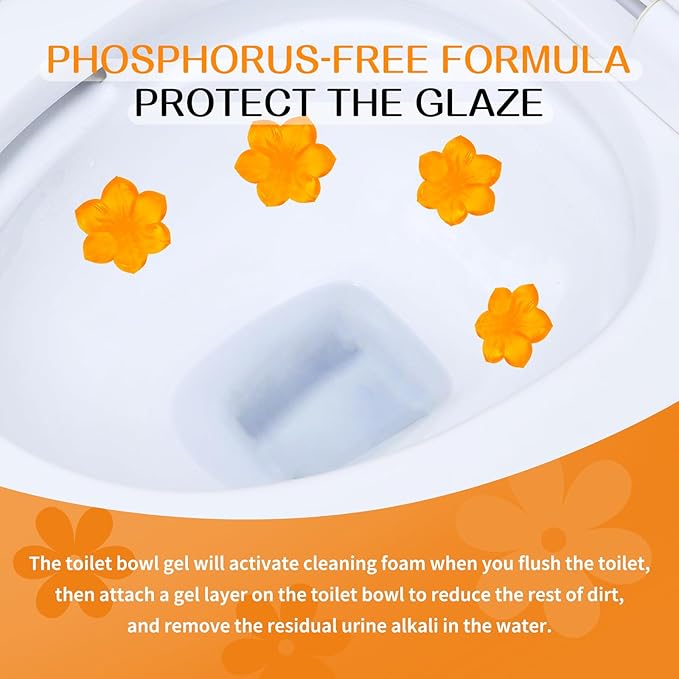 YUCO Toilet Gel Stamps Floral Shaped Toilet Bowl Cleaner Gel, Helps to Clean the Toilet, Preventing Urine Stains and Limescale Keeping it Fresh and Clean(Pack of 1,Orange Blossom)