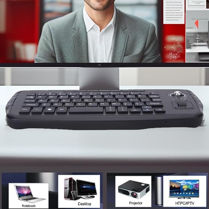 Mini Ergonomic Keyboard Trackball Air Mouse 1200dpi Function TV 2.4G Wireless Keyboard with trackball Mouse Keyboartd Combo for Lapotp PC TV Remote Controller HTPC (Black)