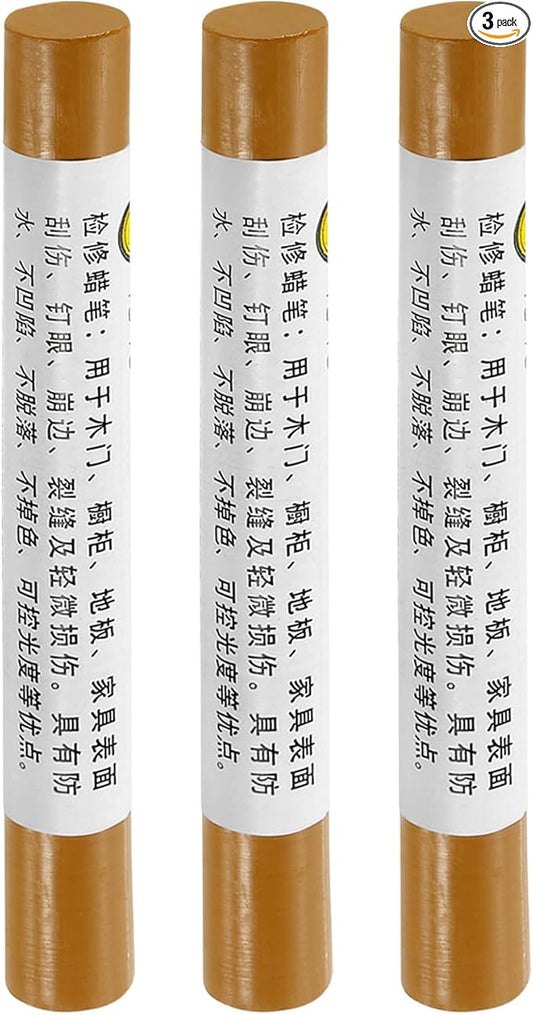 uxcell Furniture Repair Crayons, 3Pcs - Wood Wax Filler Stick, Furniture Markers Touch Up - for Scratches Holes Tables Desks Wooden Floors Cover Ups, Yellow Pear Wood