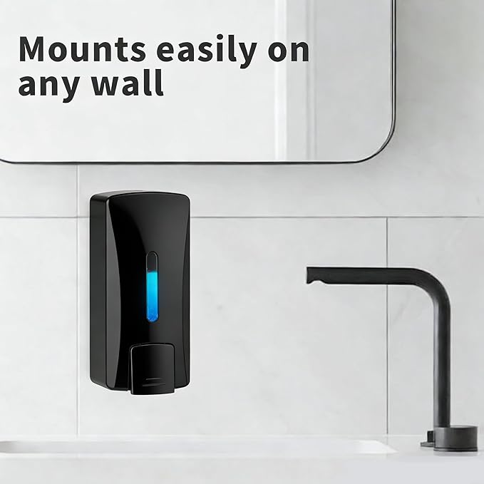 Commercial Soap Dispenser 33.8oz Wall Mount Hand Soap Dispenser for Kitchen & Bathroom with Visible Window & Funnel No-Drip Pump for Liquid Soap Shampoo Sanitizer – Drill or Adhesive Mount