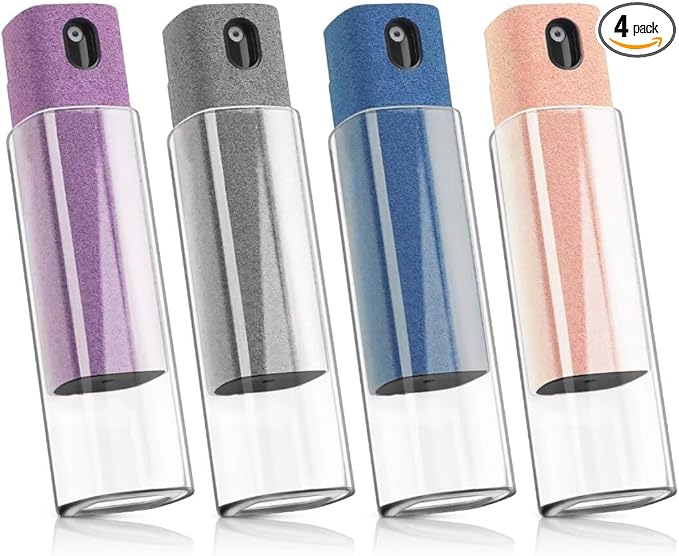 4 Pack Screen Cleaner 3-in-1 Touchscreen Mist Cleaner Spray and Microfiber Cloth Built-in Cleaning Solution Portable Reusable Fingerprint-Proof Spray Bottle for Phone Laptop iPad TV Monitor Car Screen