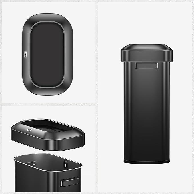 EKO Urban 16 Gallon/60 Liter Open Top Stainless Steel Slim Commercial Trash Can, Tall Kitchen Trash Bin, Heavy-Duty Commercial Grade Large Garbage Bin for Home, Office, Hotel, Restaurant, Matte Black