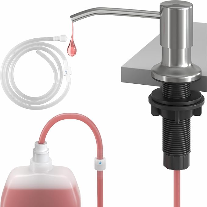 Sink Soap Dispenser, OHiHi Kitchen Sink Soap Dispenser with 47" Extension Tube, Wide Pump Head Base, No Water Leaking, No Need to Fill The Little Bottle Again, Brushed Nickel