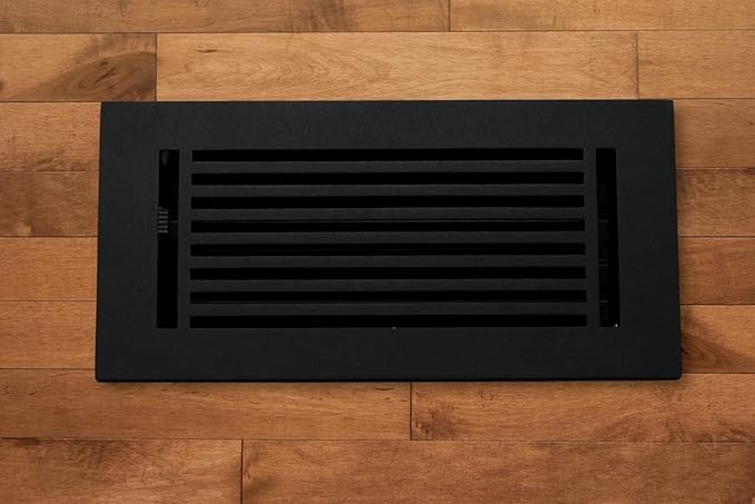 Madelyn Carter 2 x 12 Cast Aluminum Linear Bar Vent Cover with Damper - Black (Overall: 3.75 x 13.5) | Floor Register - Wall Register