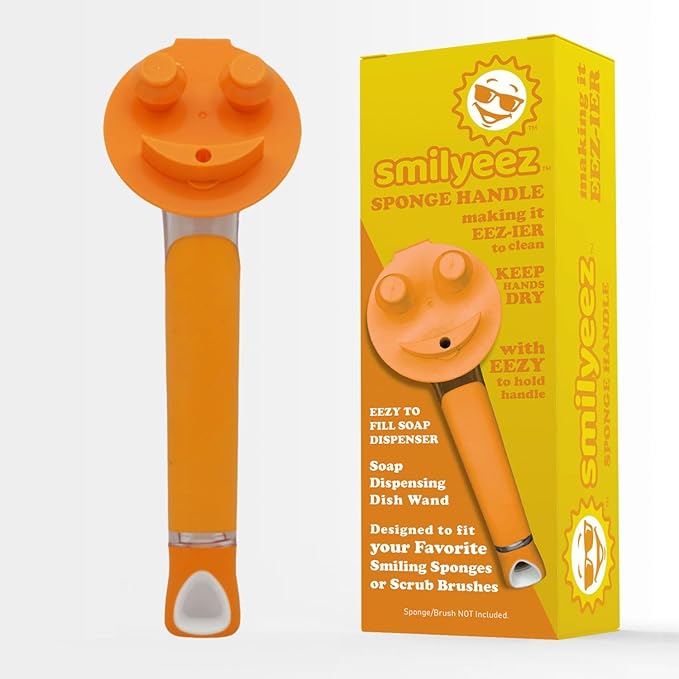 The Original Smiling Handle with Soap Dispensing for Scrub Daddy (Reg. TM) Sponge and Scrub Moji Sponge (Orange)
