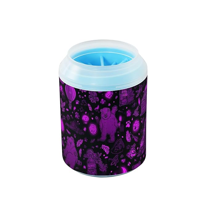 Dog Paw Cleaner Cups for Dogs Pet Foot Washer Paw Scrubber for Medium Small Large Dogs Cats Cleaning Cup Purple Bears Balloons Plants