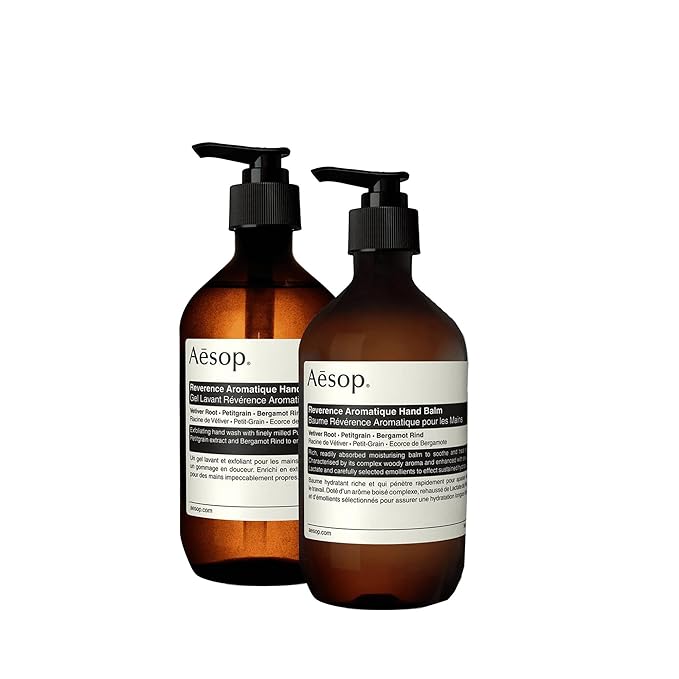 Aesop Reverence Hand Wash & Balm Set | Woody, Earthy Duo that Exfoliates & Hydrates Hands | 16.9 oz / 500mL (Set of 2)