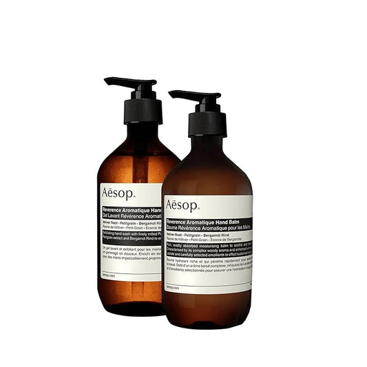 Aesop Reverence Hand Wash & Balm Set | Woody, Earthy Duo that Exfoliates & Hydrates Hands | 16.9 oz / 500mL (Set of 2)