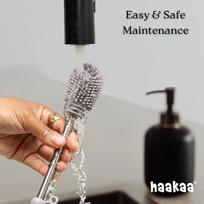 Haakaa Silicone Cleaning Brush Kit – Household Cleaning Brushes for Bottles and Crevices – Food-Grade Silicone: Dishwasher Safe (Kit-Lime)