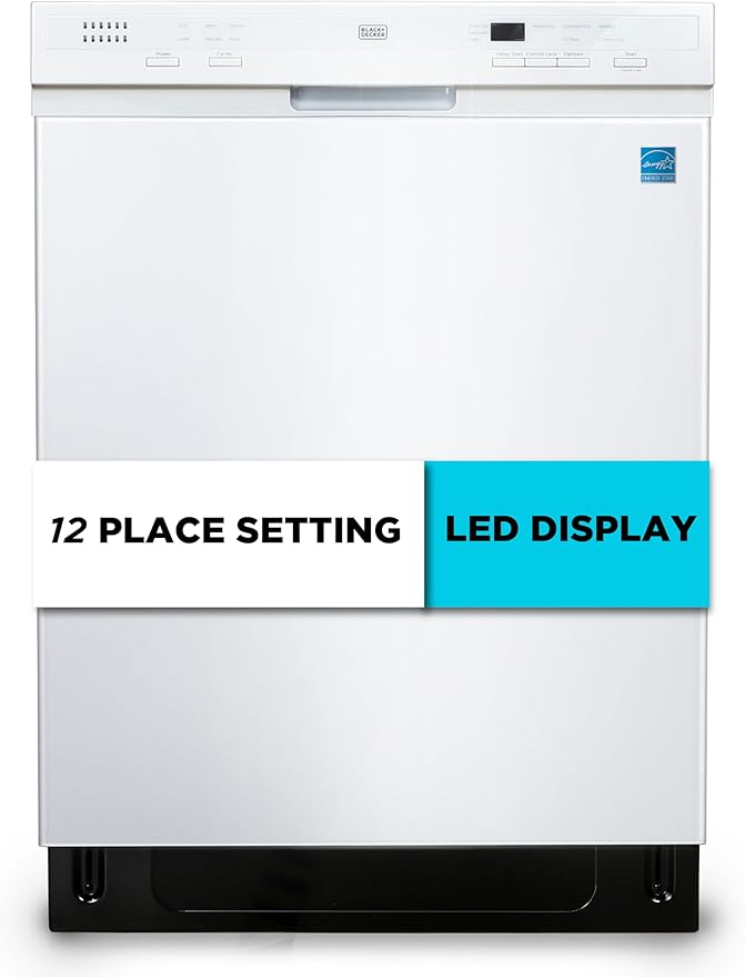 BLACK+DECKER 24" Built-In Dishwasher, 12-Place Setting Capacity with Stainless Steel Tub, Dish Washer with 6 Wash Programs, Low Noise, ENERGY STAR Certified, BDW200MW, White