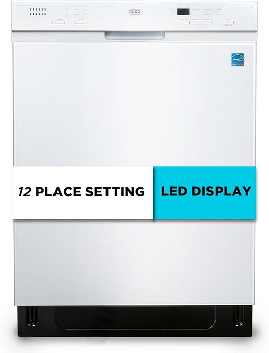 BLACK+DECKER 24" Built-In Dishwasher, 12-Place Setting Capacity with Stainless Steel Tub, Dish Washer with 6 Wash Programs, Low Noise, ENERGY STAR Certified, BDW200MW, White