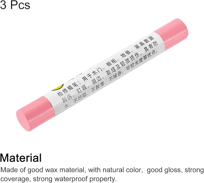 uxcell Furniture Repair Crayons, 3Pcs - Wood Wax Filler Stick, Furniture Markers Touch Up - for Scratches Holes Tables Desks Wooden Floors Cover Ups, Pink