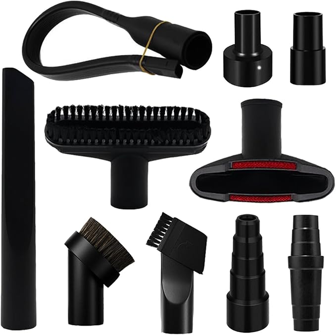 10 PCS Universal Vacuum Attachments & Brushes Kit for Shop Vac Accessories & Household Cleaning, 1-1/4" Vacuum Accessories with 4 Vacuum Hose Adapters & Flexible Crevice Tool