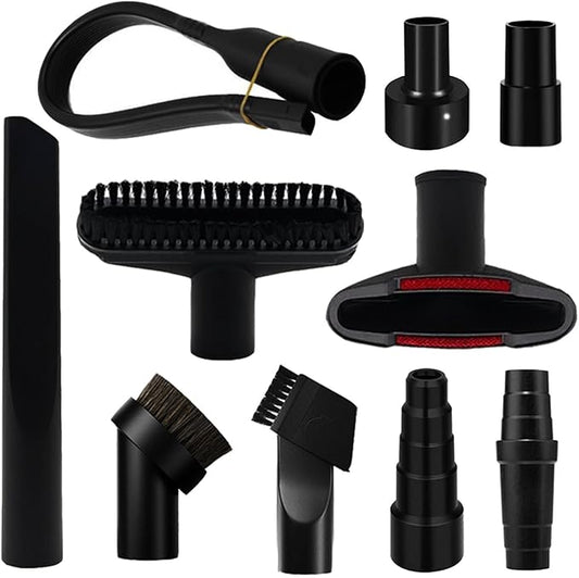 10 PCS Universal Vacuum Attachments & Brushes Kit for Shop Vac Accessories & Household Cleaning, 1-1/4" Vacuum Accessories with 4 Vacuum Hose Adapters & Flexible Crevice Tool