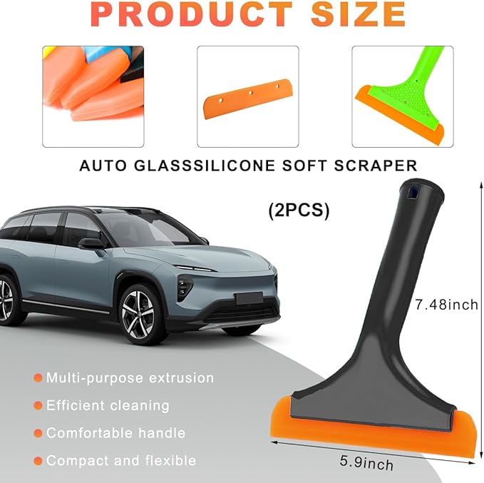 2PCS Small Silicone Window Squeegee, 5.9 Inch Car Windshield Water Blade Squeegee with Non-Slip Handle, All-Purpose Cleaning Squeegee for Car Windshield, Window, Mirror (Black+Light Green)