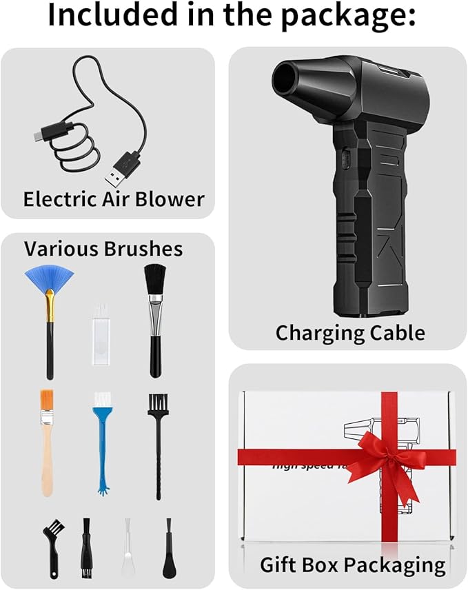 Electric Compressed Air Duster, Rechargeable Portable Air Duster for PC Computer, Cordless Handheld Air Blower with Speed Adjustable Knob, Mini Air Duster for Keyboard, Outdoor Cleaning