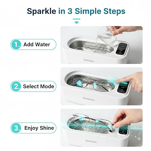 8-Core High-Performance Ultrasonic Jewelry Cleaner, 50KHZ 4-Mode Sonic Cleaner with Watch Stand for Eyeglasses, Rings, Silver Jewelry, Retainers - 304 Stainless Steel Tank,Aeniumvor