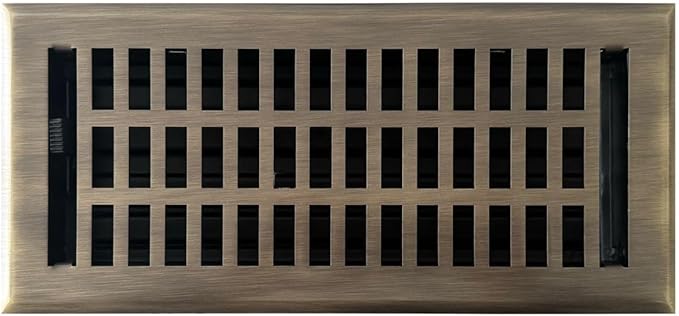 Empire Register Co, Vent Cover - 4x10 inch, Modern Contemporary Design, Antique Brass Finish, Heavy Duty Floor Vent Covers, Metal Damper Attached. Vent Covers for Home Floor only.
