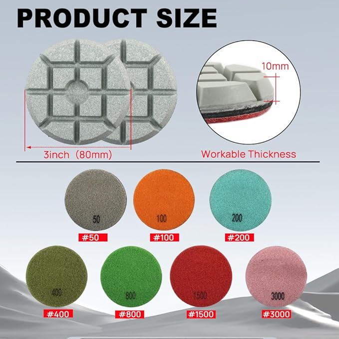DT-DIATOOL 3 Inch Diamond Polishing Pads, 6pcs #1500 Wet Polishing Hook and Loop Pads for Concrete Countertop