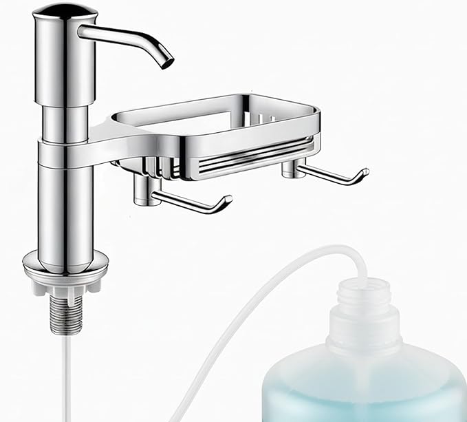 Deluxe Multi-Purpose Kitchen Sink Soap Dispenser Kit, Integrated Built-in/Countertop Liquid Pump, Extra-Long 3.9ft Cuttable PVC Hose, Weighted Gravity Ball & Enhanced Suction for Seamless Dishwashing