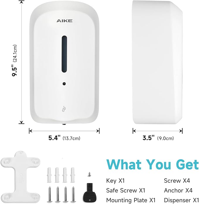 AIKE 33.8oz Automatic Wall Mount Liquid Soap Dispenser with Commercial ABS Construction, Model AK1226S(White)