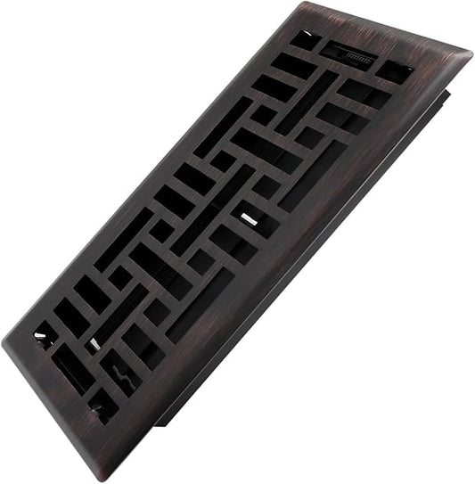 4x10 Inches Heavy Duty Walkable Floor Register Easy Adjust Air Supply Lever Floor Vents - Seattle Design - Vent Cover for Home Floor - Oil Rubbed Bronze
