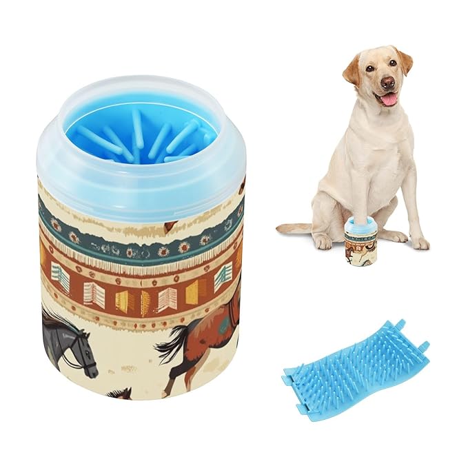 Dog Paw Cleaner Cups for Dogs Pet Foot Washer Paw Scrubber for Medium Small Dogs Cats Cleaning Cup Native Indian Tribal Horses