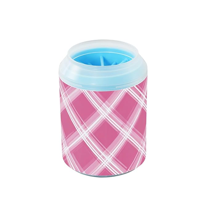 Dog Paw Cleaner Cups for Dogs Pet Foot Washer Paw Scrubber for Small Medium Large Dogs Cats Cleaning Cup Pink White Checkered Pattern