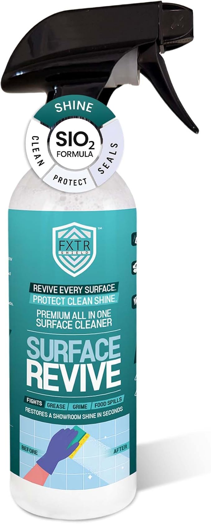 Fixture Shield Surface Revive 16 fl oz – SiO₂ Infused Formula Multi-Surface Cleaner to Shine, Seal & Protect Home, Cars, RVs, Boats, Stainless Steel, Glass, Tile, Countertops, Streak-Free & Non-Toxic