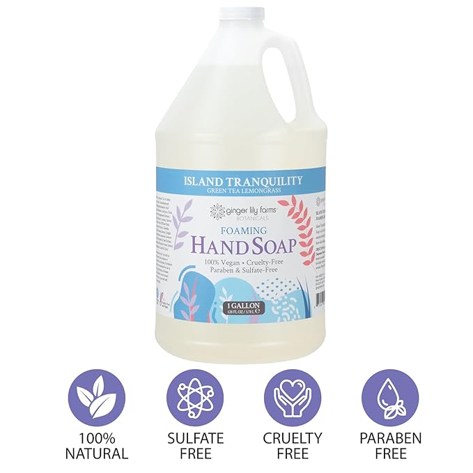 Ginger Lily Farms Botanicals All-Purpose Foaming Hand Soap Refill, Island Tranquility, 100% Vegan & Cruelty-Free, Green Tea Lemongrass Scent, 1 Gallon (Pack of 4)