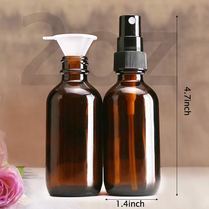Wedama Spray Bottle, 2 oz Fine Mist Glass Spray Bottles, Little Refillable Liquid Containers for Watering Flowers Cleaning (16 Pack, Amber)