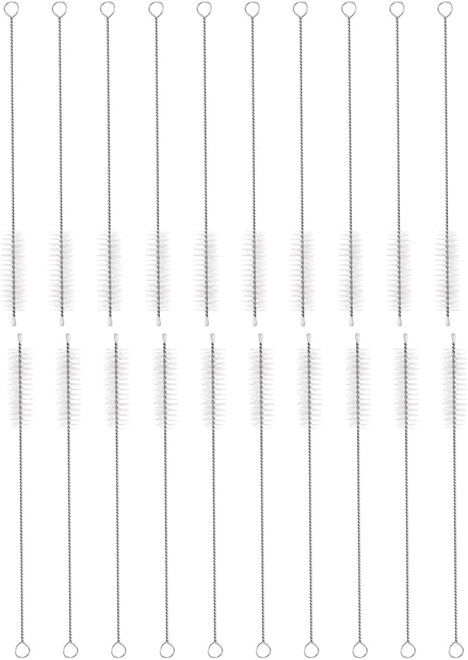 HARFINGTON Straw Cleaner Brush Set, 8 Inch Length 304 Stainless Steel and Nylon Bristles for Water Bottle Silicone Straw Sippy Cup Pipes, White (15mm OD, 20-Piece-Set)