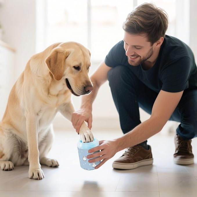 Dog Paw Cleaner Cups for Dogs Pet Foot Washer Paw Scrubber for Small Medium Large Dogs Cats Cleaning Cup Light Blue Dogs Stars