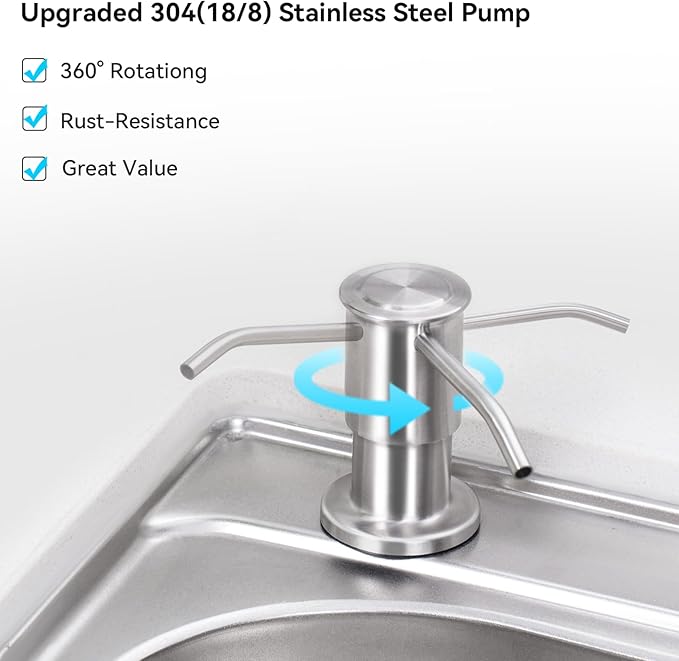 Built-in Soap Dispenser for Kitchen Sink, Soap Dispenser Pump Set with 17oz Bottle and 47.2-inch Extension Tube Kit for Dish Detergent - Stainless Steel, Brushed Nickel