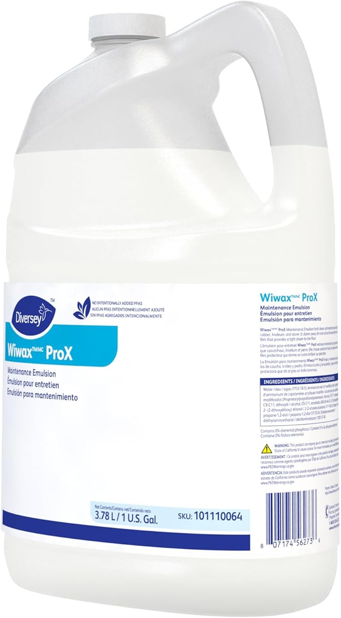 Diversey 101110064 Wiwax ProX Floor Cleaning & Maintenance Emulsion Liquid, Commercial Strength Sealer for Rubber, Concrete & Stone Floors, Concentrate, 1-Gallon