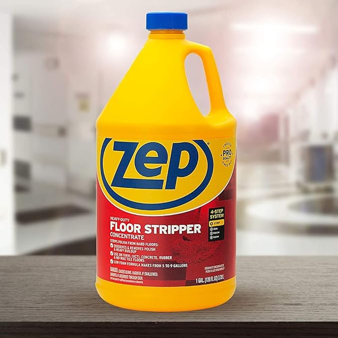 Zep Heavy-Duty Floor Stripper Ammonia Free Concentrate - 1 Gallon (Case of 4) ZULFFS128 - Dissolves and Removes Polish from Hard Floors, Use on Vinyl (VCT), Concrete, Rubber