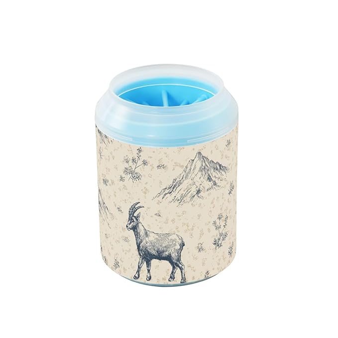 Dog Paw Cleaner Cups for Dogs Pet Foot Washer Paw Scrubber for Medium Small Large Dogs Cats Cleaning Cup Beige Goats Mountains Plants