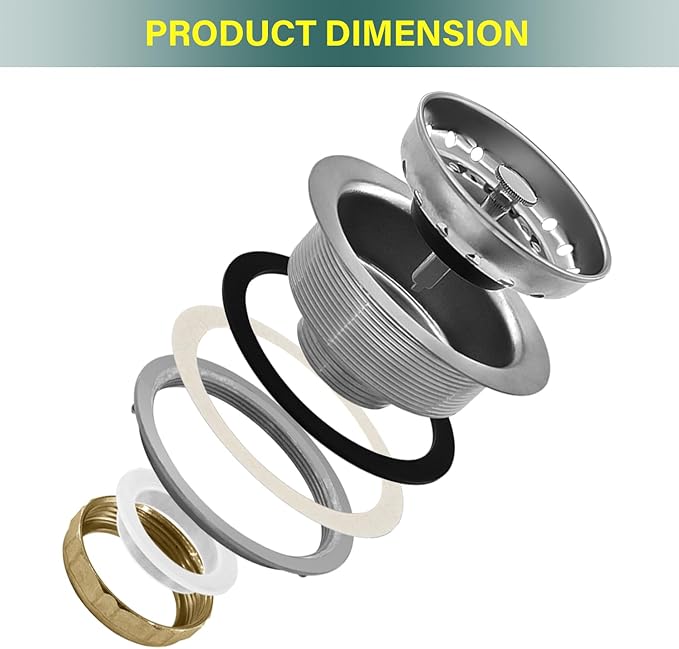 Kitchen Sink Drain Assembly 3-1/2 Inch- Stainless Steel Kitchen Sink Strainer Basket with Stopper - Rustproof & Leak-Proof Design for Standard American Drain Holes, Polish Finish