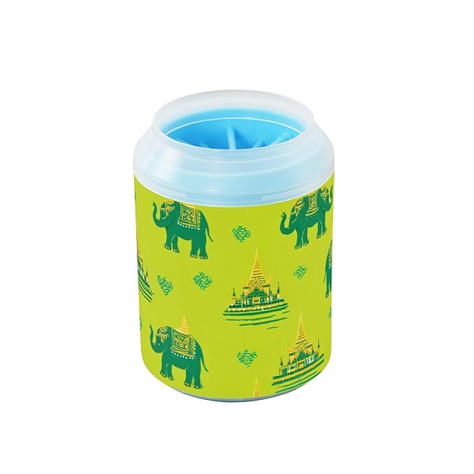 Dog Paw Cleaner Cups for Dogs Pet Foot Washer Paw Scrubber for Small Medium Large Dogs Cats Cleaning Cup Green Elephants Temples