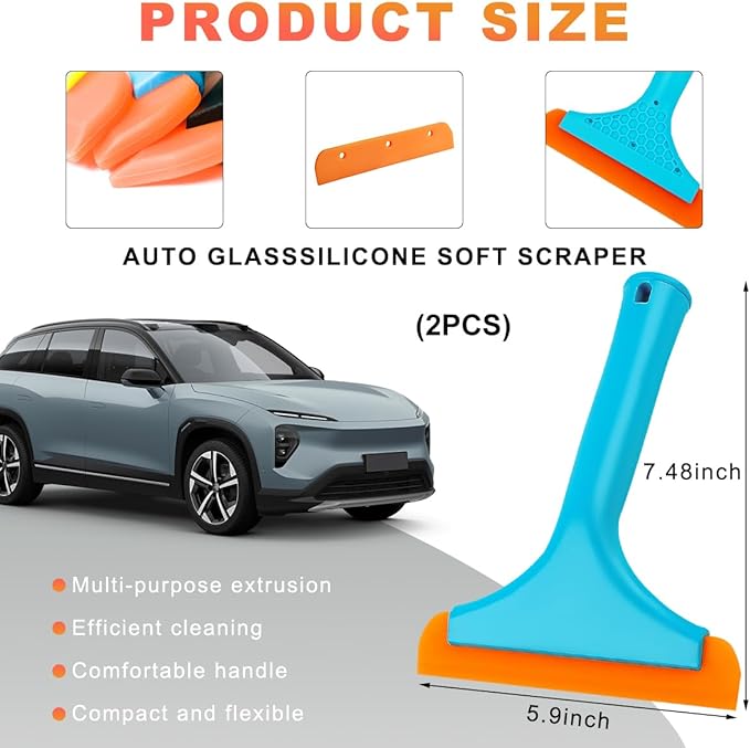 2 PCS Small Silicone Window Squeegee, 5.9 Inch Car Windshield Water Blade Squeegee with Non-Slip Handle, All-Purpose Cleaning Squeegee for Car Windshield, Window, Mirror (Sky Blue)