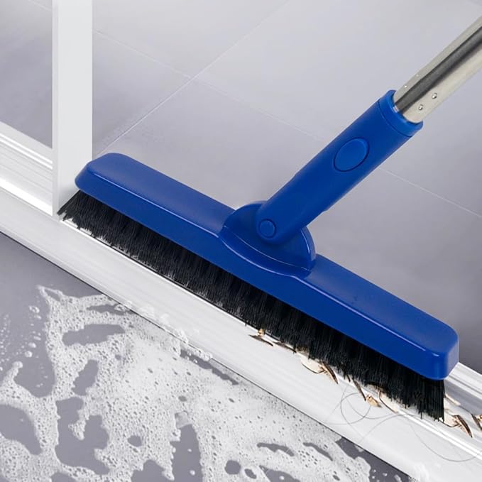 CELOX Grout Brush with Long Handle V-Shape Grout Line Scrubber with Stiff Bristle for Deep Cleaning Tile Grout, Blue